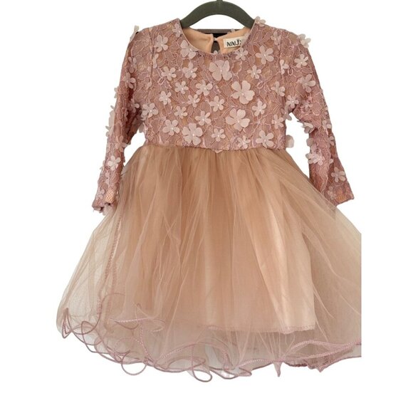 NNJXD Other - NNJXD Girls Floral Embroidery Tutu Evening Dress 24m Blush Pink Lace